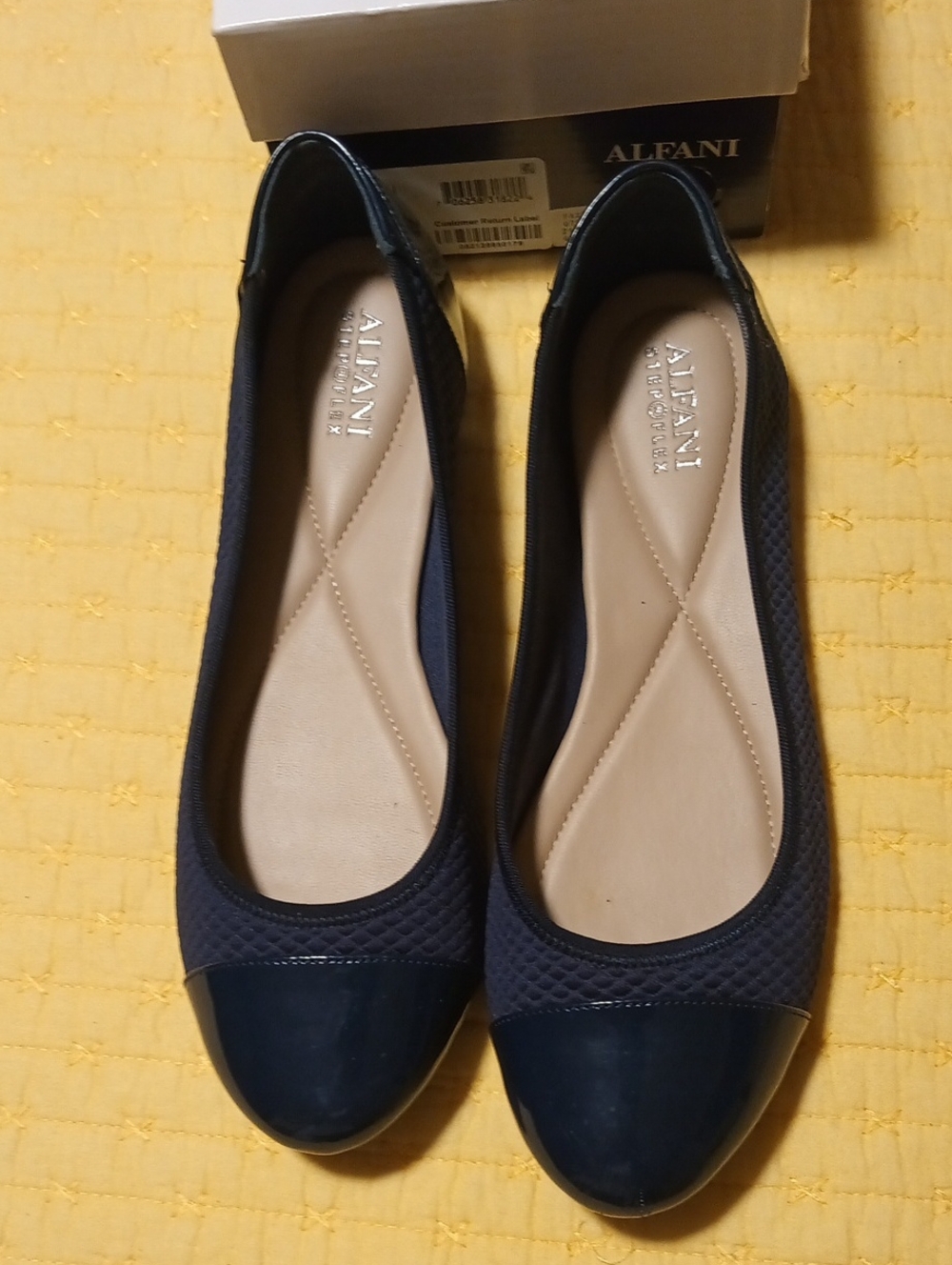Alfani Navy Quilted Ballet Flats with Glossy Cap-Toe
